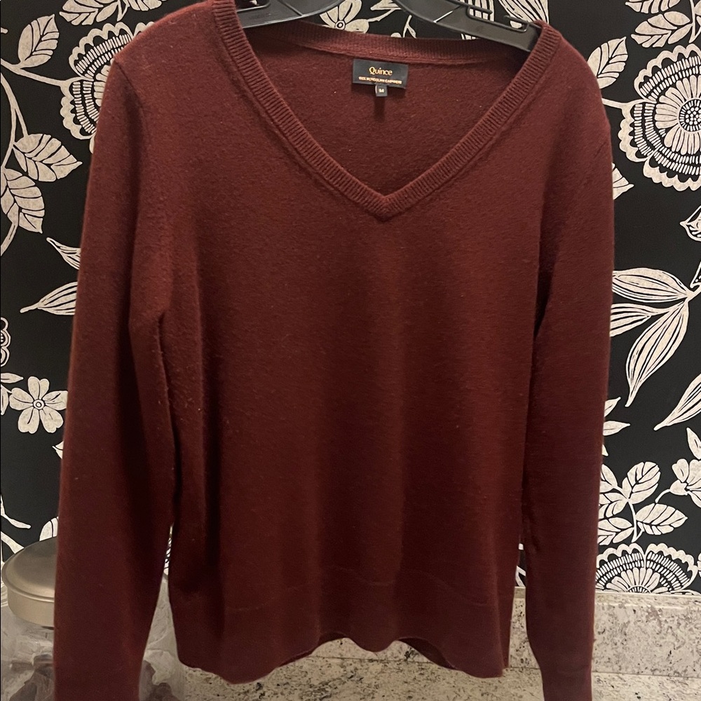 Quince Rich Burgundy V-Neck Sweater